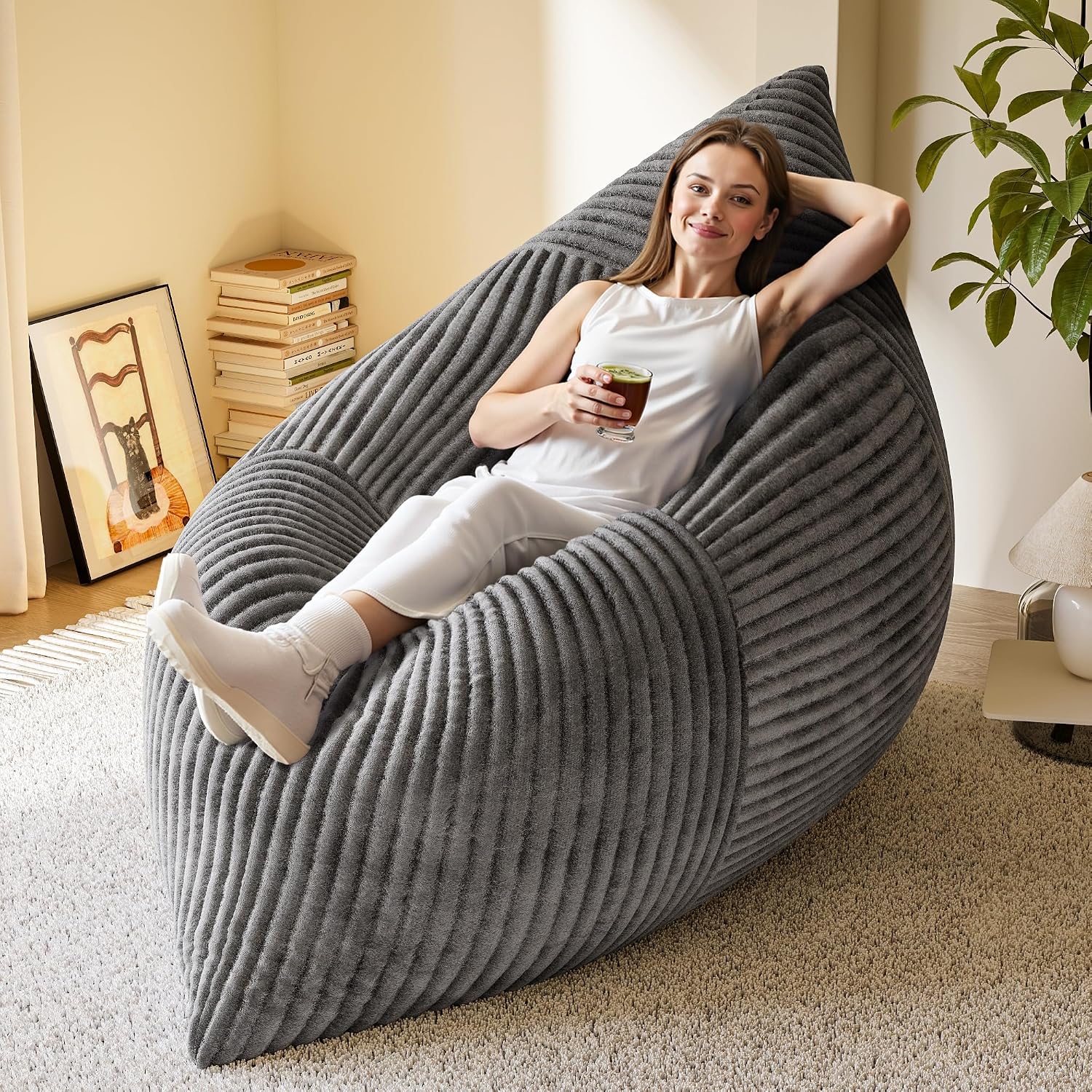 Homall 3 in 1 Giant Bean Bag Chair for Adults, Convertible Bean Bag Floor Couch Bed with Washable Cover, High-Density Foam Chair Bed for Living Room, Dorm Room, Office (Gray)