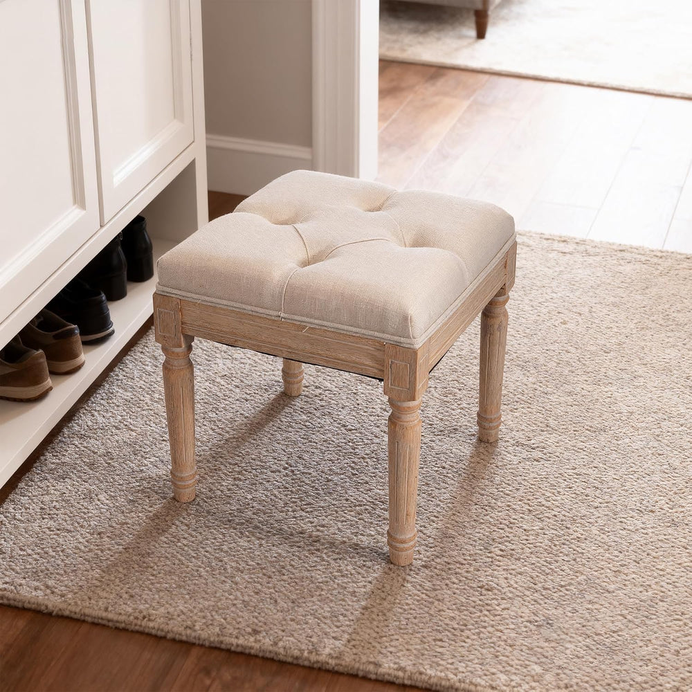 Square Vanity Stool Bench, 15.7" Small Ottoman Foot Stool with Padded Bu...