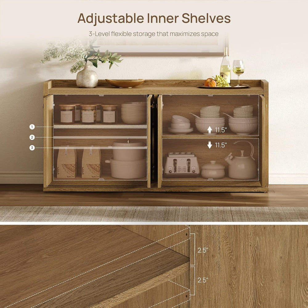 SICOTAS 4-Door Buffet Cabinet, 61.7" Wide Extra Long Sideboard with 2 Se...