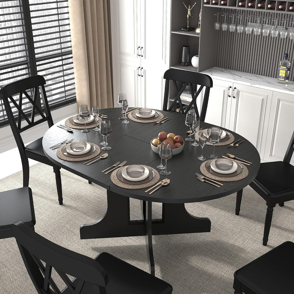 Round Expandable Dining Table,Wood Extendable Dining Room Table Extendable Ta...