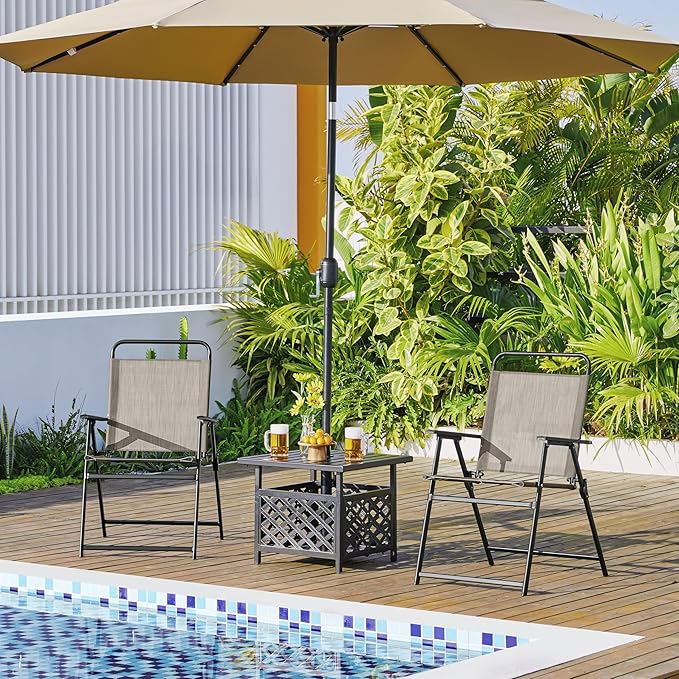Yaheetech Outdoor Patio Chairs Set of 2, Folding Patio Chairs for Outside with Metal Frame, Armrests, Portable Dining Chairs for Camping, Lawn, Garden and Porch, Brown