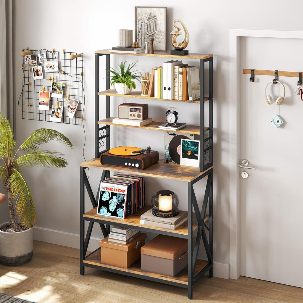 Yaheetech 6-Tier Bakers Rack,31.5“Coffee Bar,Microwave Stand,Rustic Brown | Farmhouse Microwave Oven Stand Cabinet for Small Spaces, Corner Organizer Storage Shelf for Spices and Pots