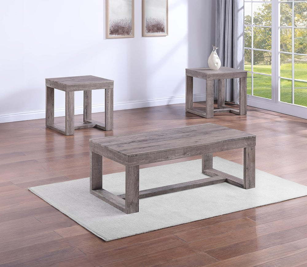3pc Cocktail Set 1x Rectangular Coffee Table and 2X Square End Table Rustic B...