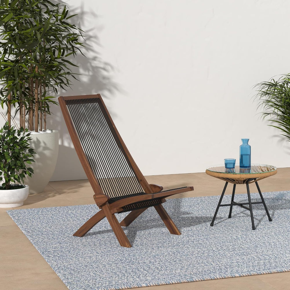 CleverMade Tamarack Folding Rope Chair - Foldable Outdoor Low Profile Wood Lo...