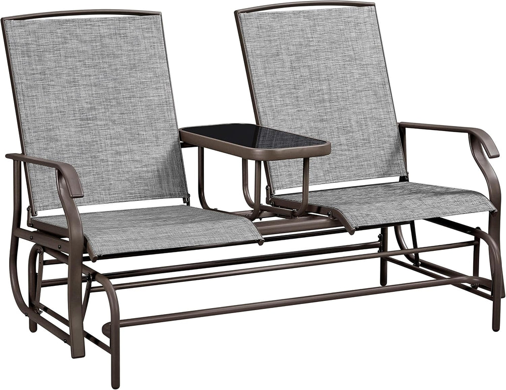 Yaheetech Outdoor Glider Bench Patio Loveseat with Table, Gray | Steel frame,...