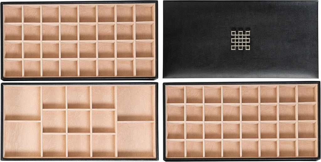Glenor Co Earring Organizer Tray - 3 Large Stackable Trays with Lid -77 Slot Classic Jewelry Storage Display Case for Drawer or Dresser - Holder for Earring Ring Necklace or Cufflinks