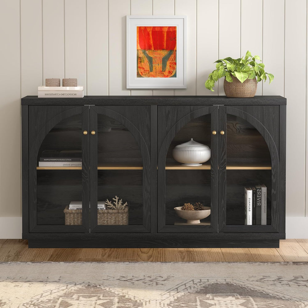 Arched Sideboard Buffet Cabinet with 4 Doors, Modern Accent Storage Cabinet w...