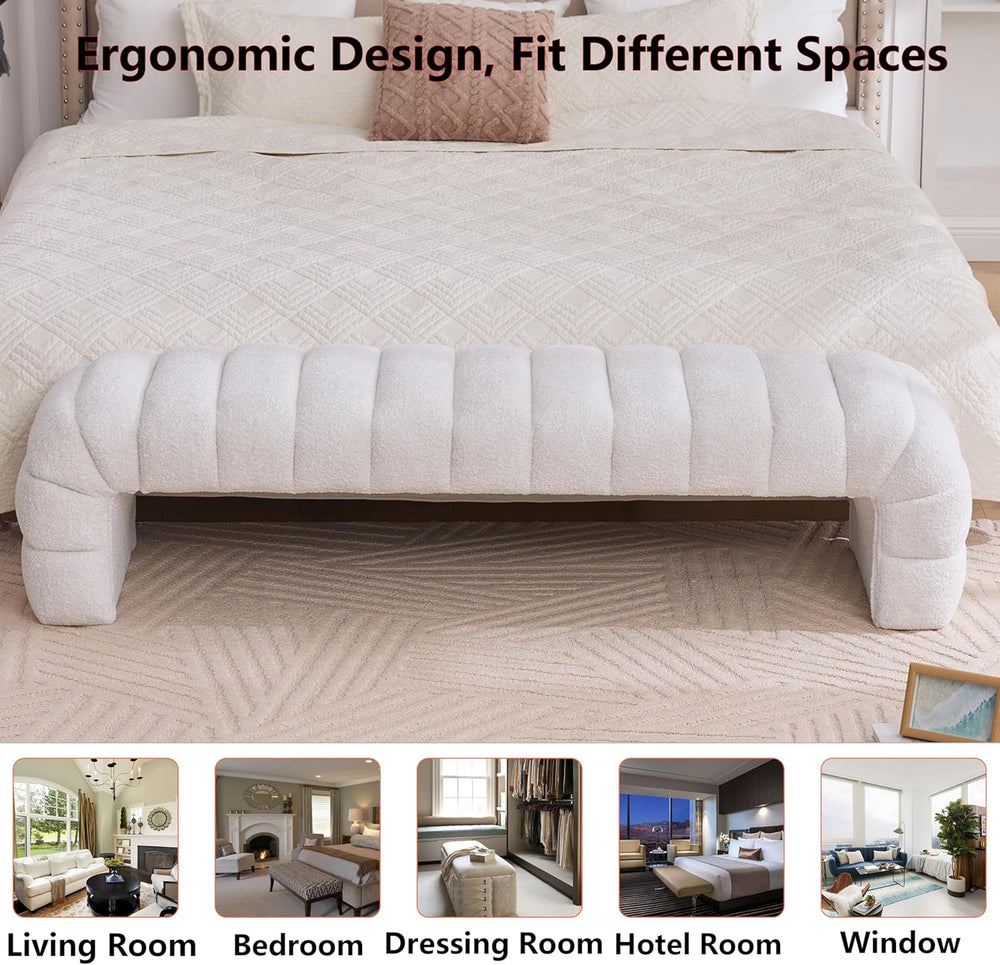 Arched Ottoman Bench for Bedroom Living Room,69.7" Chenille Long Benches...