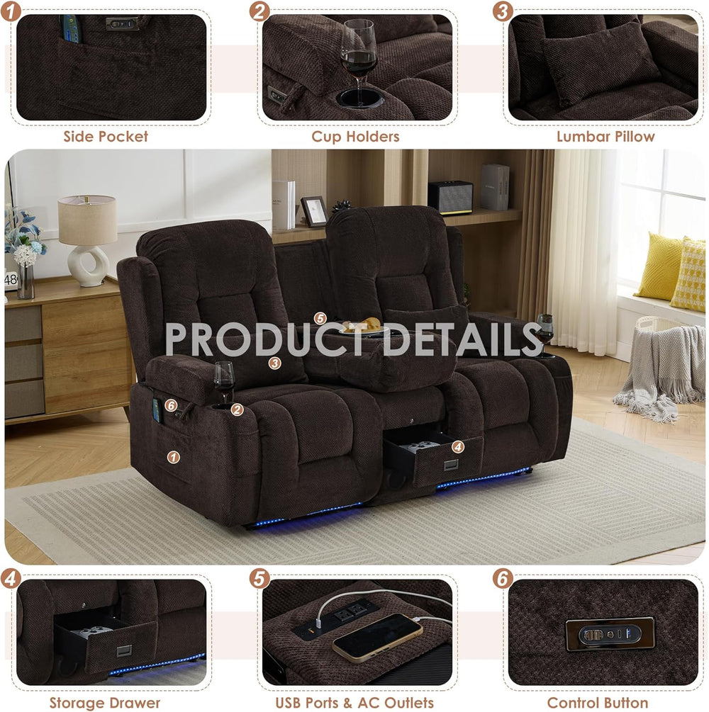 TUNYI Wall Hugger Loveseat Recliner Sofa with Console, Power Reclining Lovese...