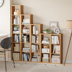 Cube Storage Organizer Bookcase, Small 4 Tier 11 inch Open Back Cubical Shelf with Thickened Border, Display Bookshelf for Living Room, Home Office, Sturdy Room (Natural Oak, 4 Cube,Vertical)