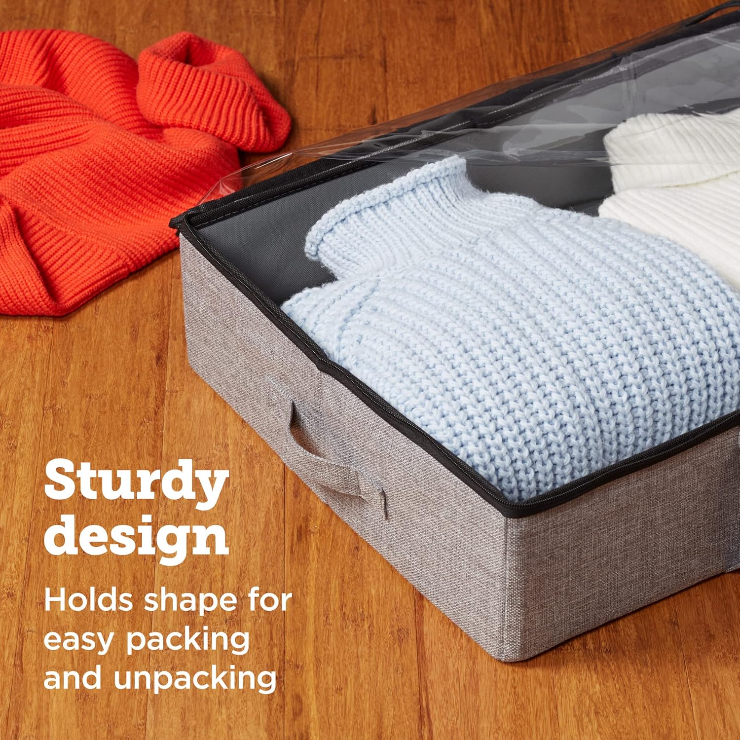 storageLAB Under Bed Storage Containers, Closet Organizers with Sturdy Handles for Clothes, Comforters, and Accessories, Perfect for Use Under or at the End of the Bed - 2 Pack, Grey