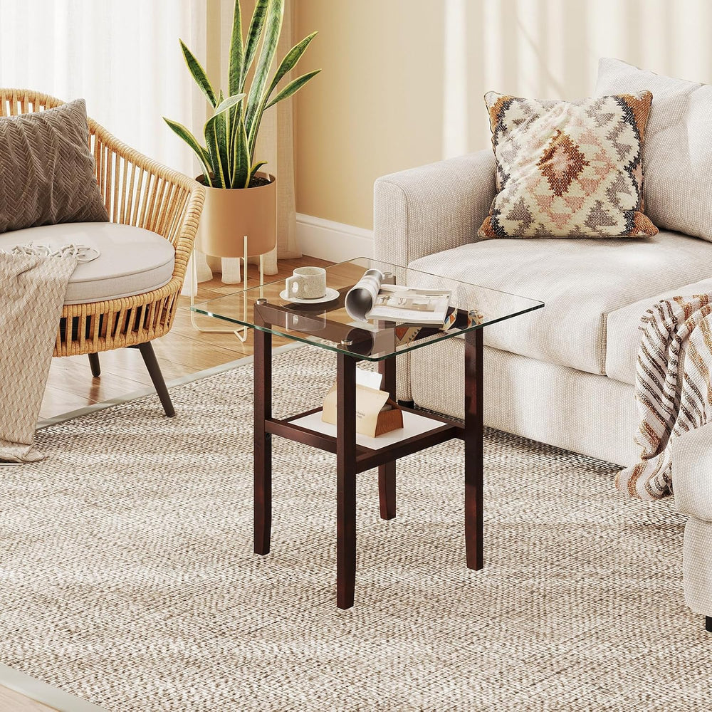 Giantex Glass End Table Set of 2, 24" Square Side Tables with Storage Sh...