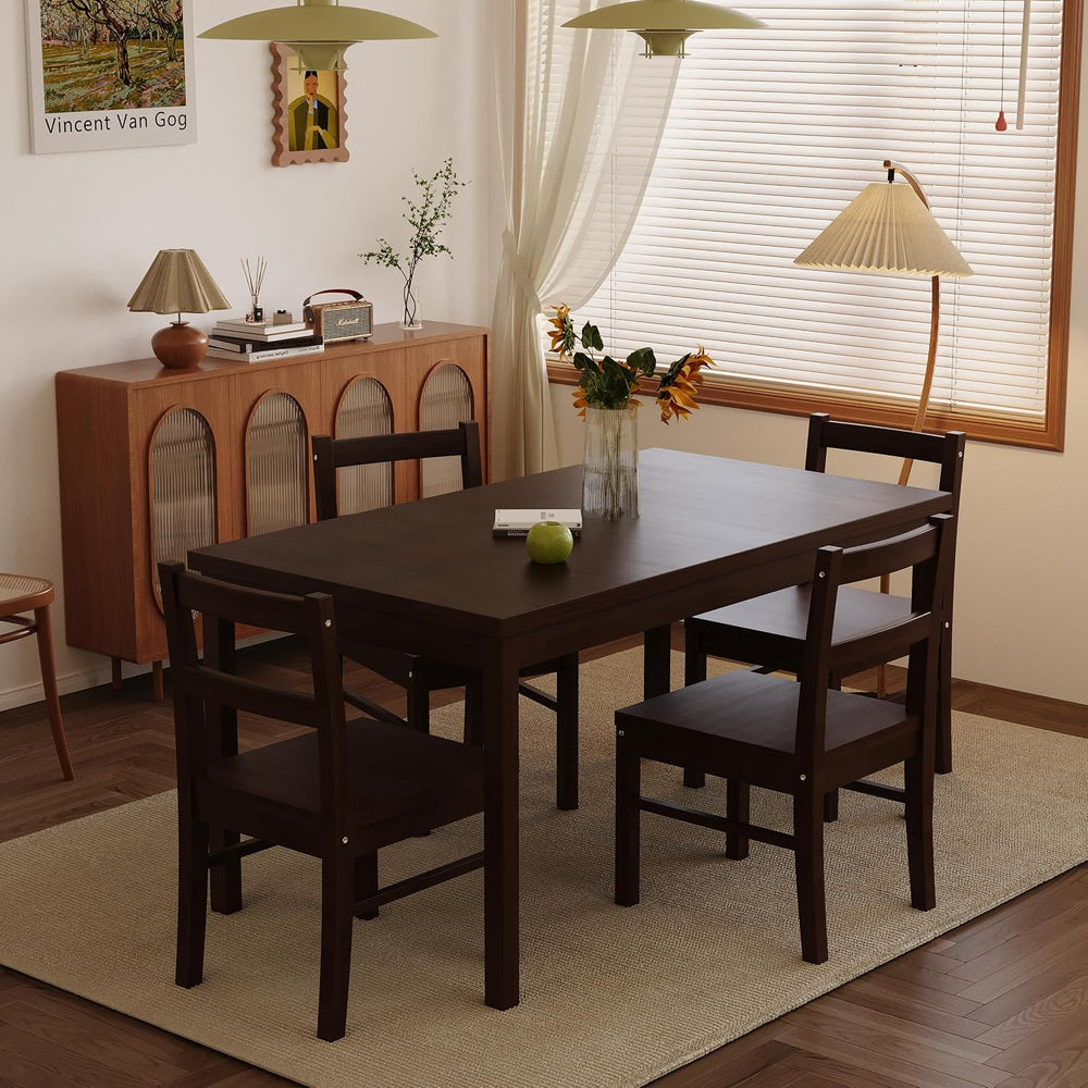 5-Piece Solid Wood Indoor Modern Rectangular Dining Table Set for 4,Table and...