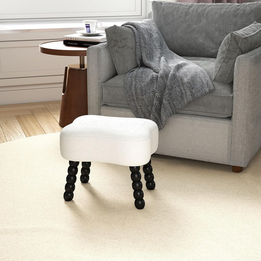 White Ottoman, Small Footrest with Storage Space, Unique Shaped Ottoman with ...