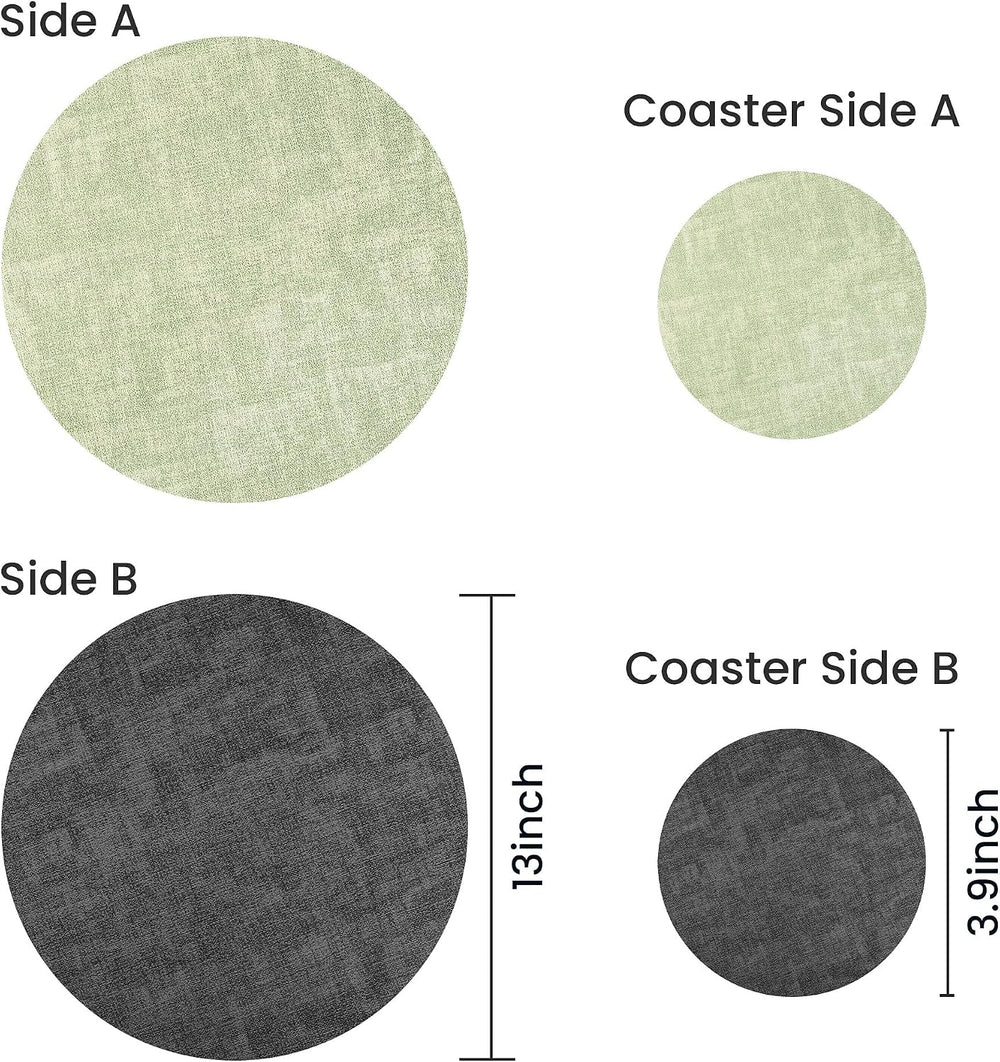 Fyvva Placemats Set of 12, 13" Round Reversible Faux Leather with Coasters