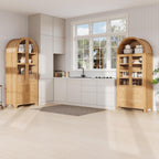 71" Tall Arched Kitchen Pantry Cabinet - Farmhouse Wood Kitchens Storage Cabinets with Door Shelves, Open & Adjustable Shelves, Hidden Drawer and Glass Door for Dining Room