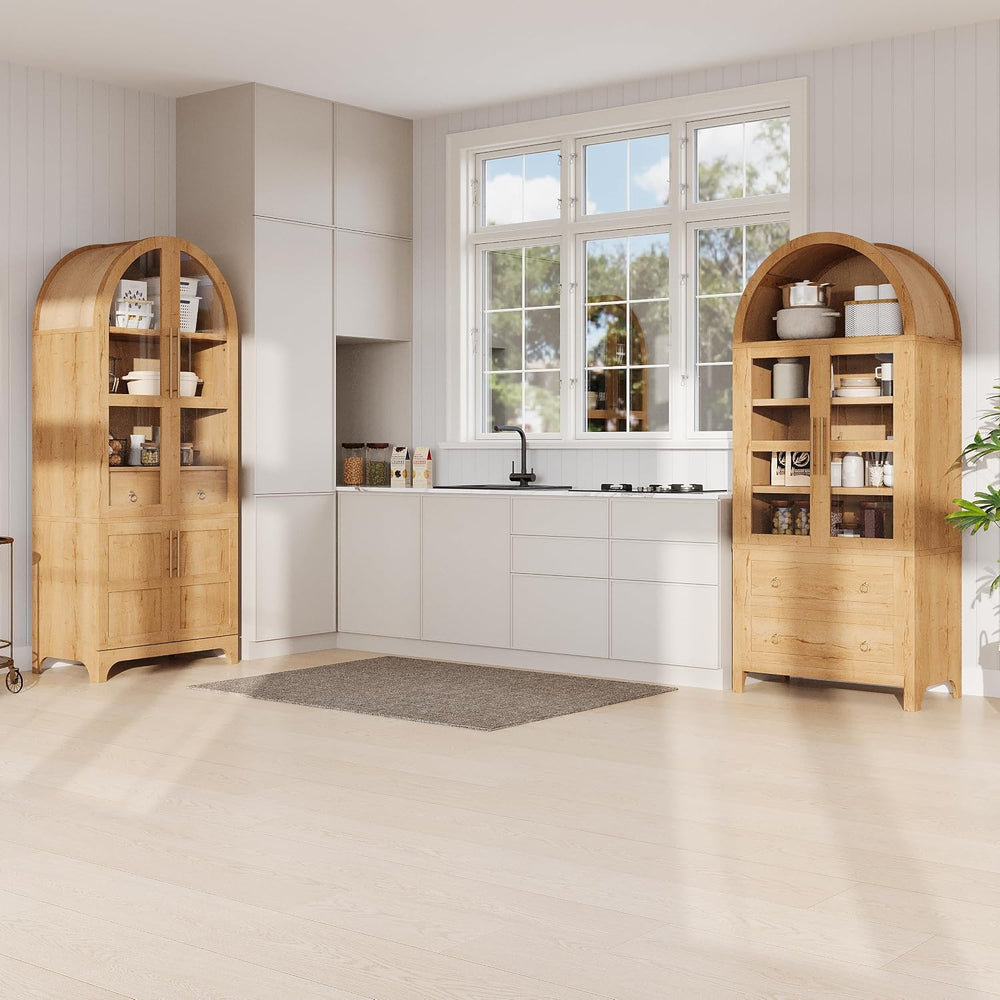 Modern 71" Tall Arched Kitchen Pantry with Door Shelves,Storage Cabinets...