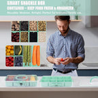 Stackable Snackle Box Container with 2 Lids, 14 Compartments - BPA-Free Snackle box Organizer, Dishwasher & Microwave Safe Reusable Snacklebox for Veggies, Fruits, Charcuterie, Snacks (Green, 2 Pack)