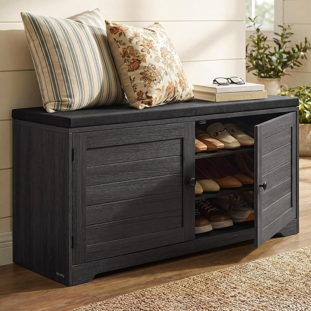 SONGMICS HOME 3-Tier Entryway Bench, Shoe Bench with Padded Seat, for Hallway...
