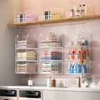 Sonyabecca 3-Tier Hanging Closet Organizer with 5 S Hooks, Closet Shelves for Clothes, Shoes, Handbags, Accessories, Hanging Basket, Closet Storage, Closet System, Closet Organizers and Storage