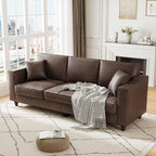 Faux Leather Couch with 2 Throw Pillows, Sofa Couches for Living Room, 3 Seater Sofa with Wide Armrests, Wood Legs, Deep Seats, Back Cushion, Sturdy Support Feet, for Office, Living Room, Dark Brown