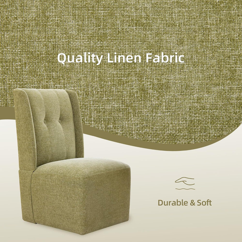 Rolling Dining Chair with Casters, Modern Upholstered Armless High Back Swive...
