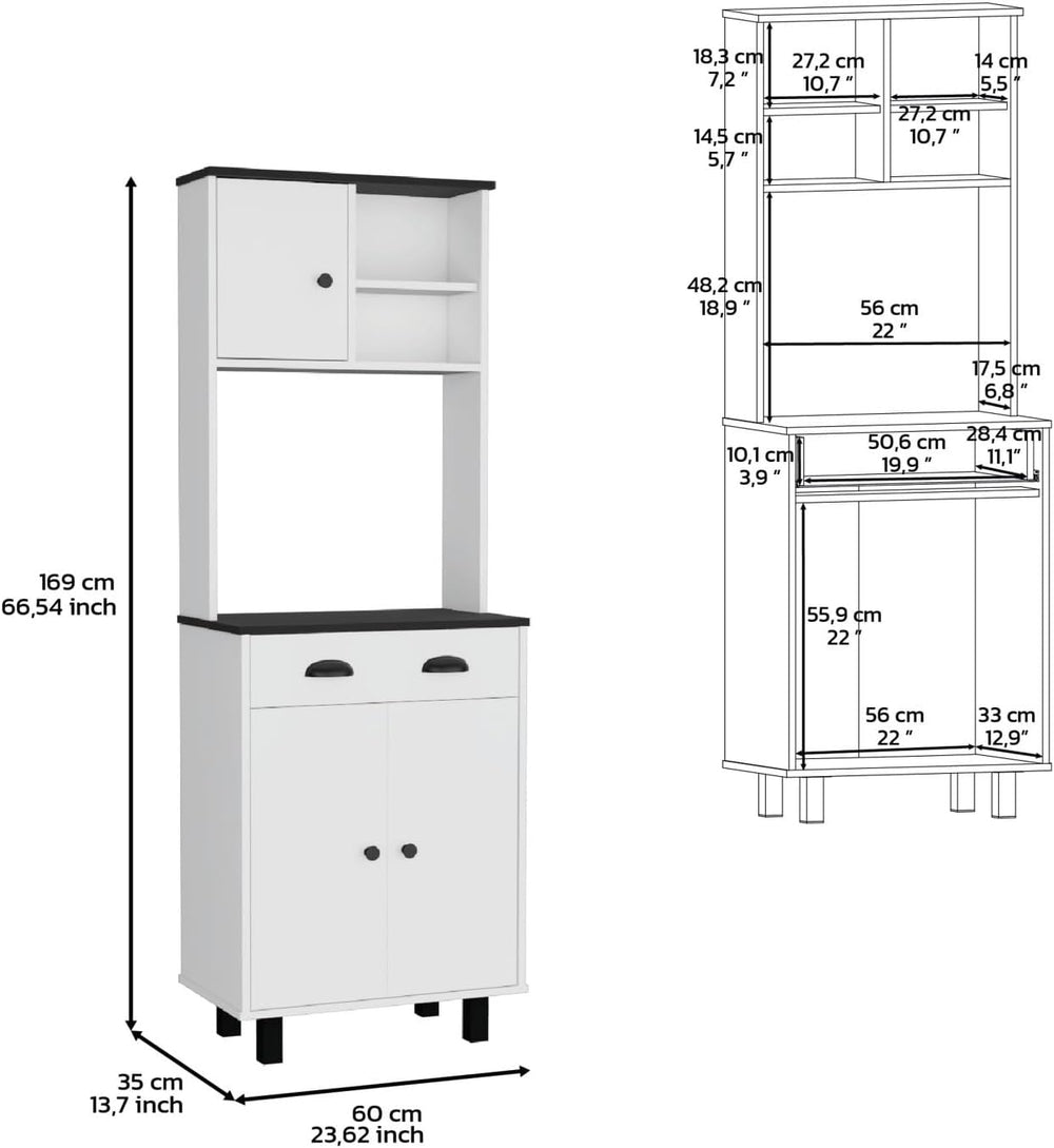 Depot E-Shop Waco 67" H Kitchen Pantry with Two Cabinets, Two Open Shelv...