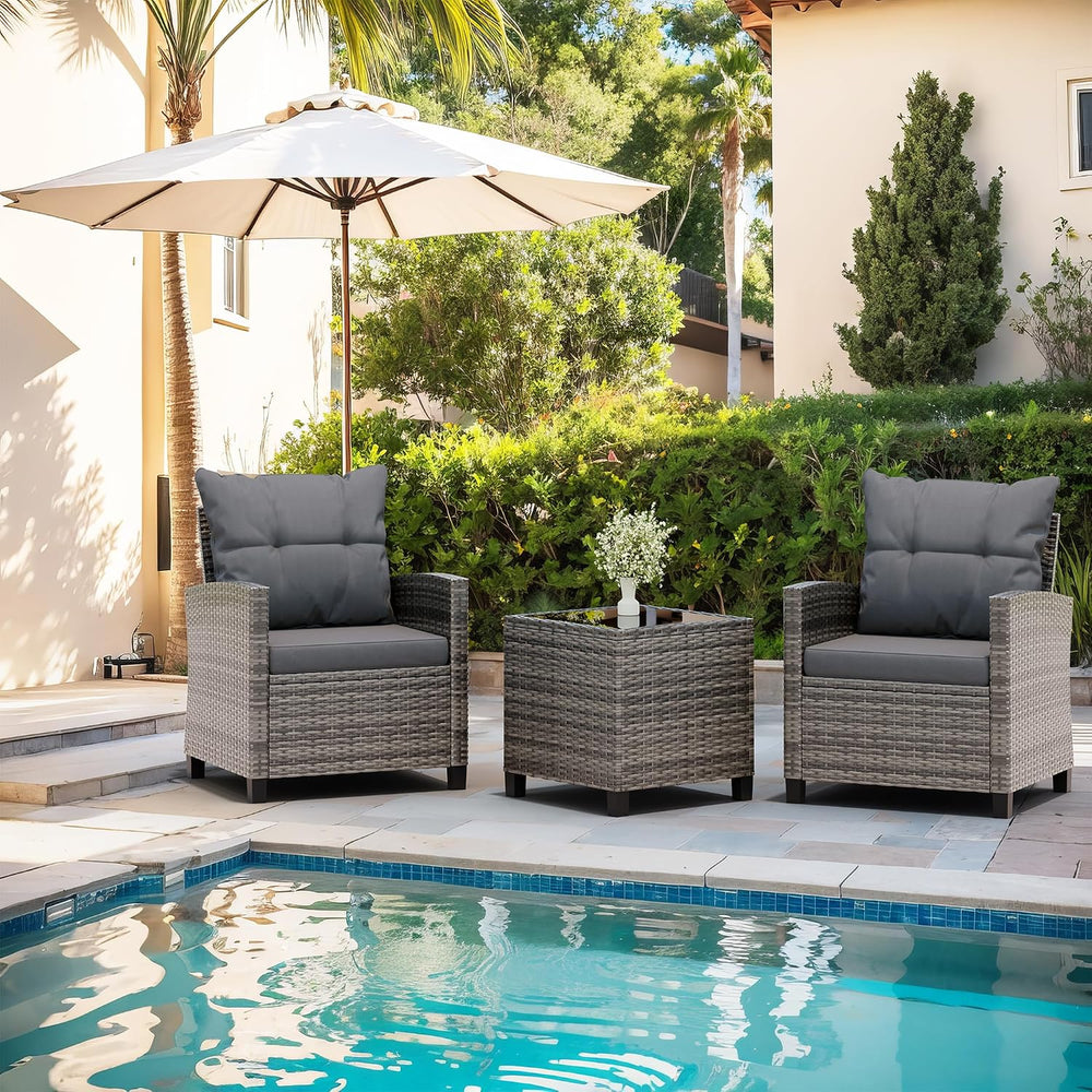 Vongrasig 3 Piece Patio Furniture Set Small Outdoor Wicker Rattan Front Porch...
