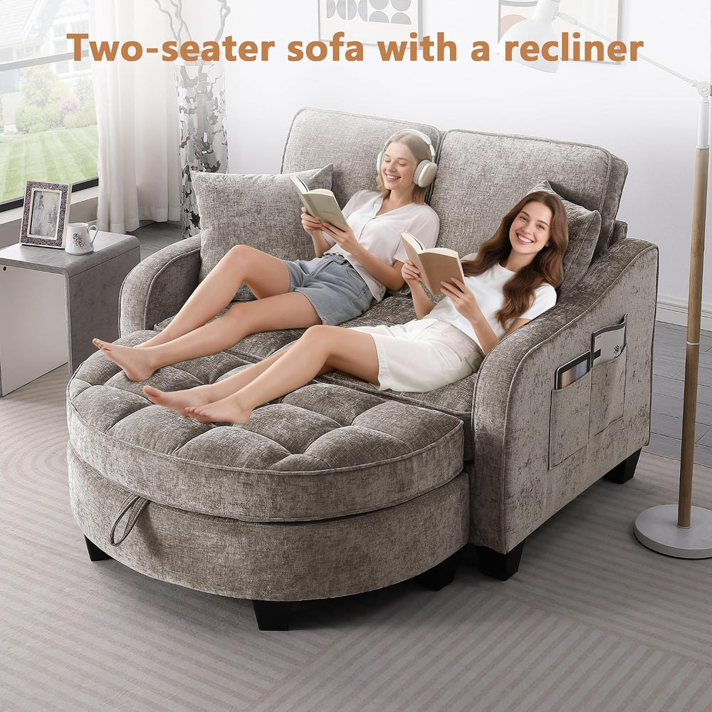 Two-Seater Sofa, Ergonomic and Backrest Design, Ottoman with Storage, Include...