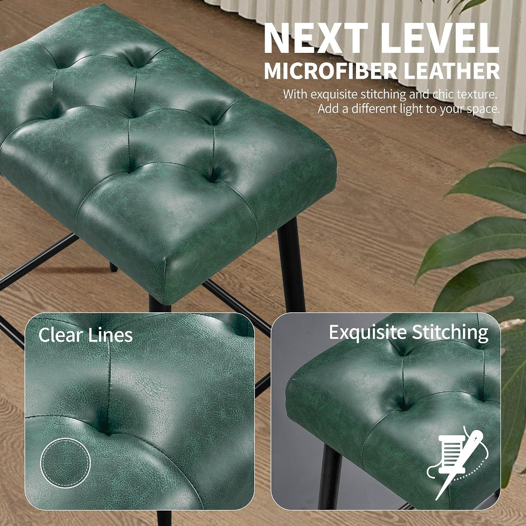 STOOLINK Bar Stools Set of 2, 24 Inch Counter Height Bar Stool for Kitchen Island, Modern Bar Hight Stools with Sturdy Metal Base and Thickened Saddle Cushion, 330Lbs, Green