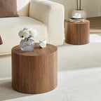 Nesting Coffee Table Set of 2, Modern Round Coffee Table Drum Side Table, Wooden Circle Accent Tables End Tables for Small Spaces Living Room Bedroom Office (Walnut)