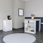 Contemporary Kitchen Island + Pantry Cabinet Combo, Kitchen Storage, White and Light Oak Freestanding Set, Cupboard, with Prep Space and Ample Storage