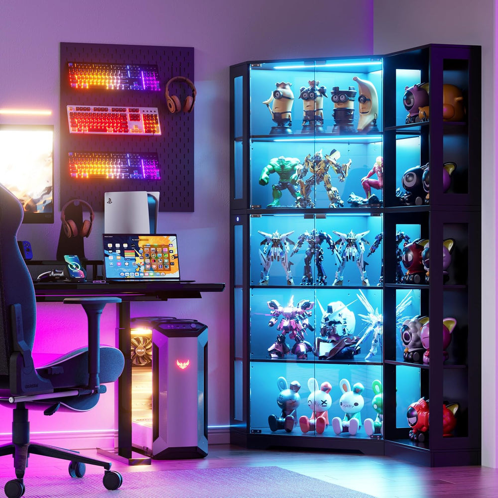 PAKASEPT Corner Display Curio Cabinet with Glass Doors, Glass Display Case wi...