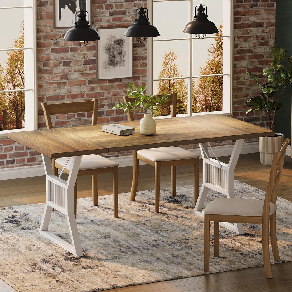 70.8" Dining Table for 4-6 People, Farmhouse Large Wooden Kitchen Table ...