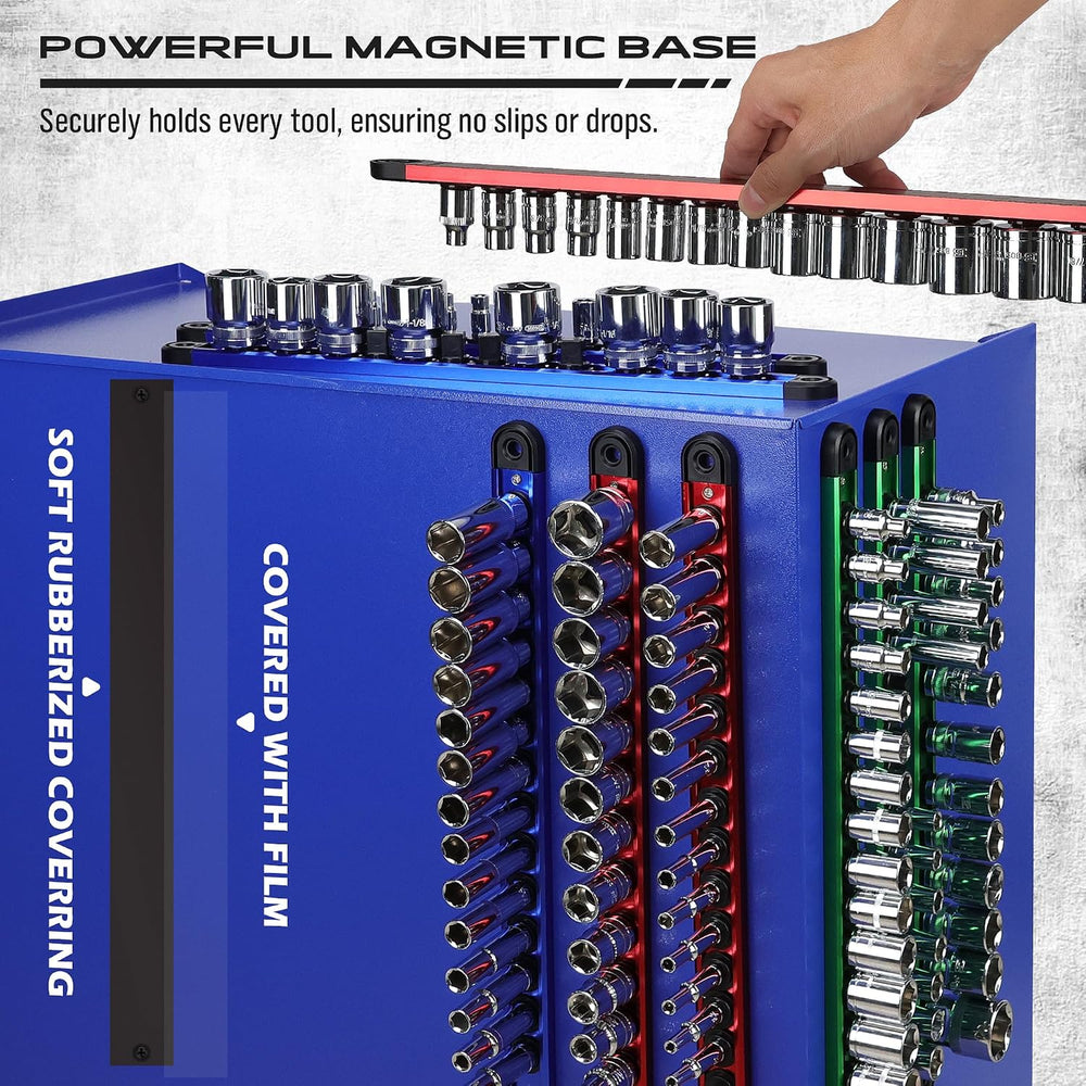 Magnetic Socket Holder Organizer Set: 9-Piece Detachable 1/4, 3/8, 1/2 Socket...