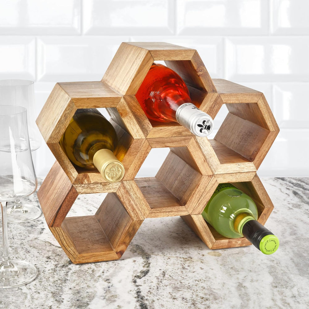 Gourmet Basics by Mikasa Amara Honeycomb 6 Bottle Acacia Wood Wine Rack, 13.7...