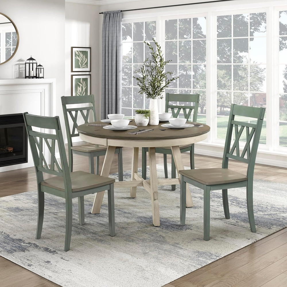 Lexicon Wood Dining Chair, Set of 2, Greywash/Antique Teal | Double Cross Bac...