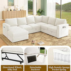 83.5" Sectional Sleeper Sofa with Pull Out Couch, Modern 5 Seat L Shaped Modular Couch, Sectionals Modular Sofa with Storage, Comfy Sectional Couches for Living Room & Apartment, Light Beige