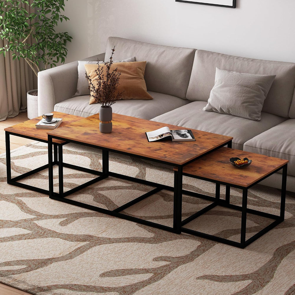 Nesting Coffee Tables,3 Piece Living Room Coffee Table,Industrial Rectangular...