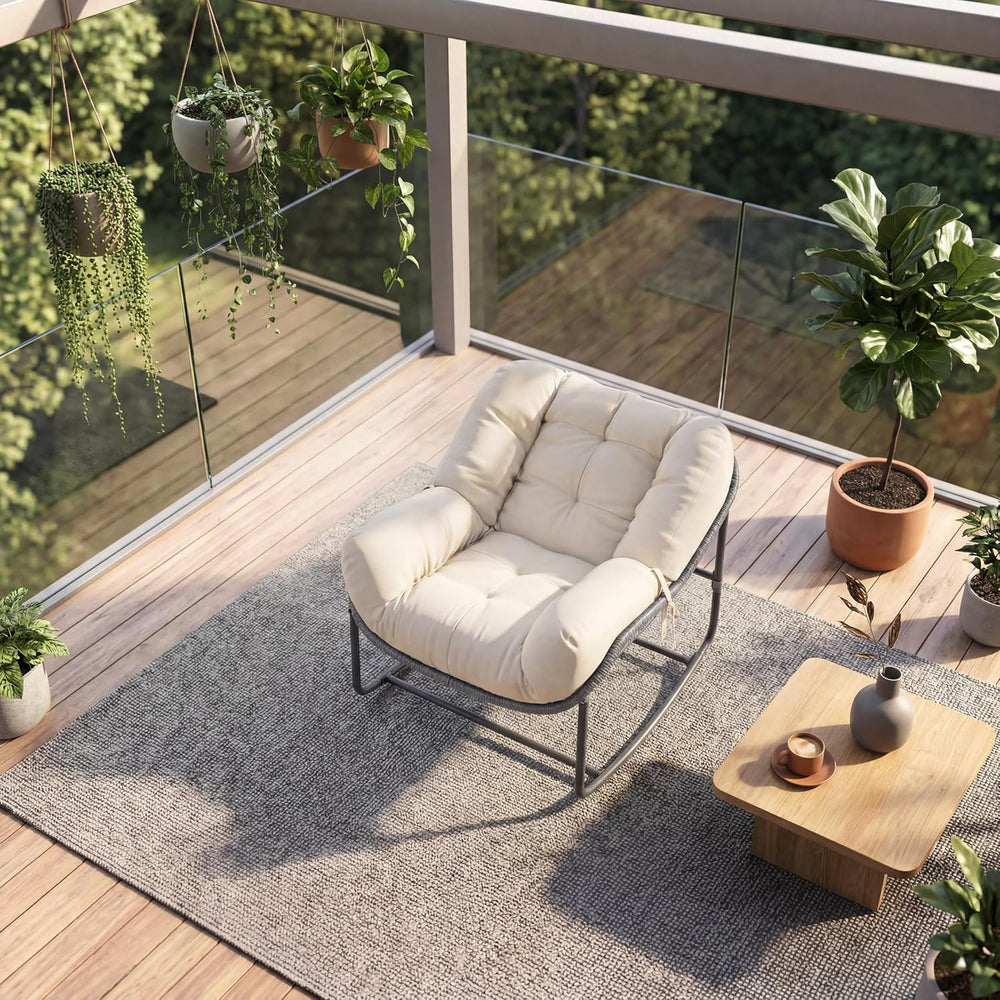 Litake Oversized Egg Shaped Wicker Outdoor Rocking Chair, Papasan Rocking Cha...