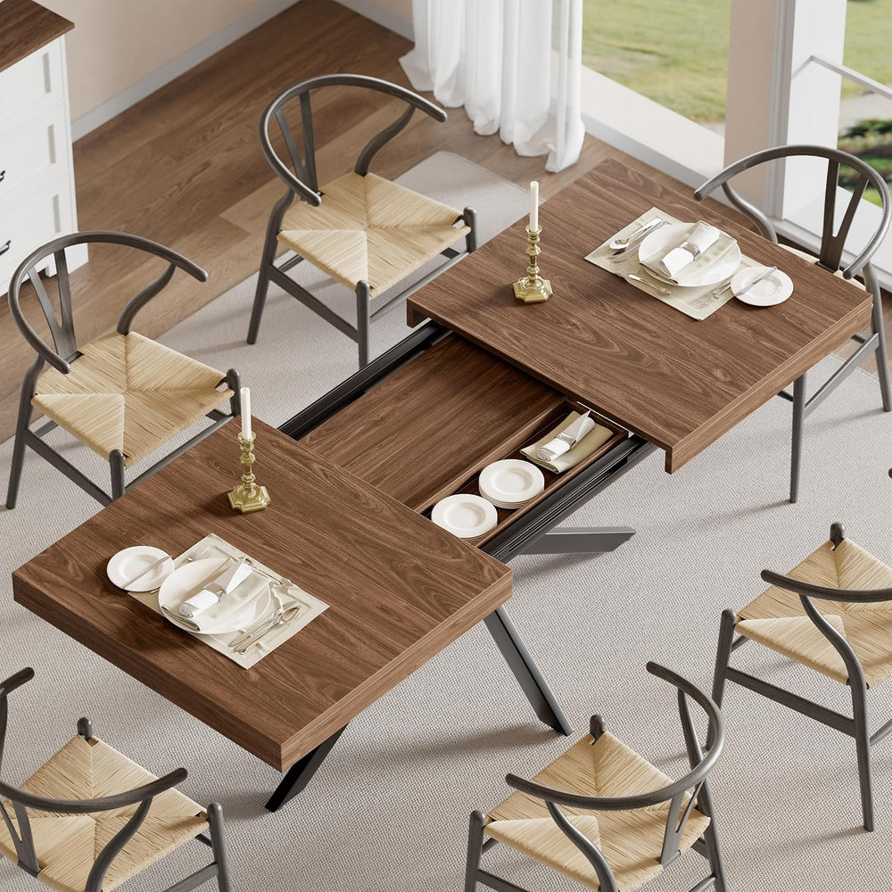 Extendable Dining Room Table for 4-6-8, Large 55''-70.9'' Woo...