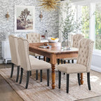 Yaheetech Upholstered Dining Chairs Set of 4 Button Tufted Kitchen Chairs with Solid Wood Legs and Nailhead Trims for Dining Room, Living Room, Restaurant, Beige