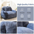 Bean Bag Chair, Faux Fur Bean Bag Chairs for Adults, Fluffy and Comfy Bean Bag with Filler, Bean Bag Sofa Chair for Reading, Gaming, Stuffed High-Density Foam (Grey)