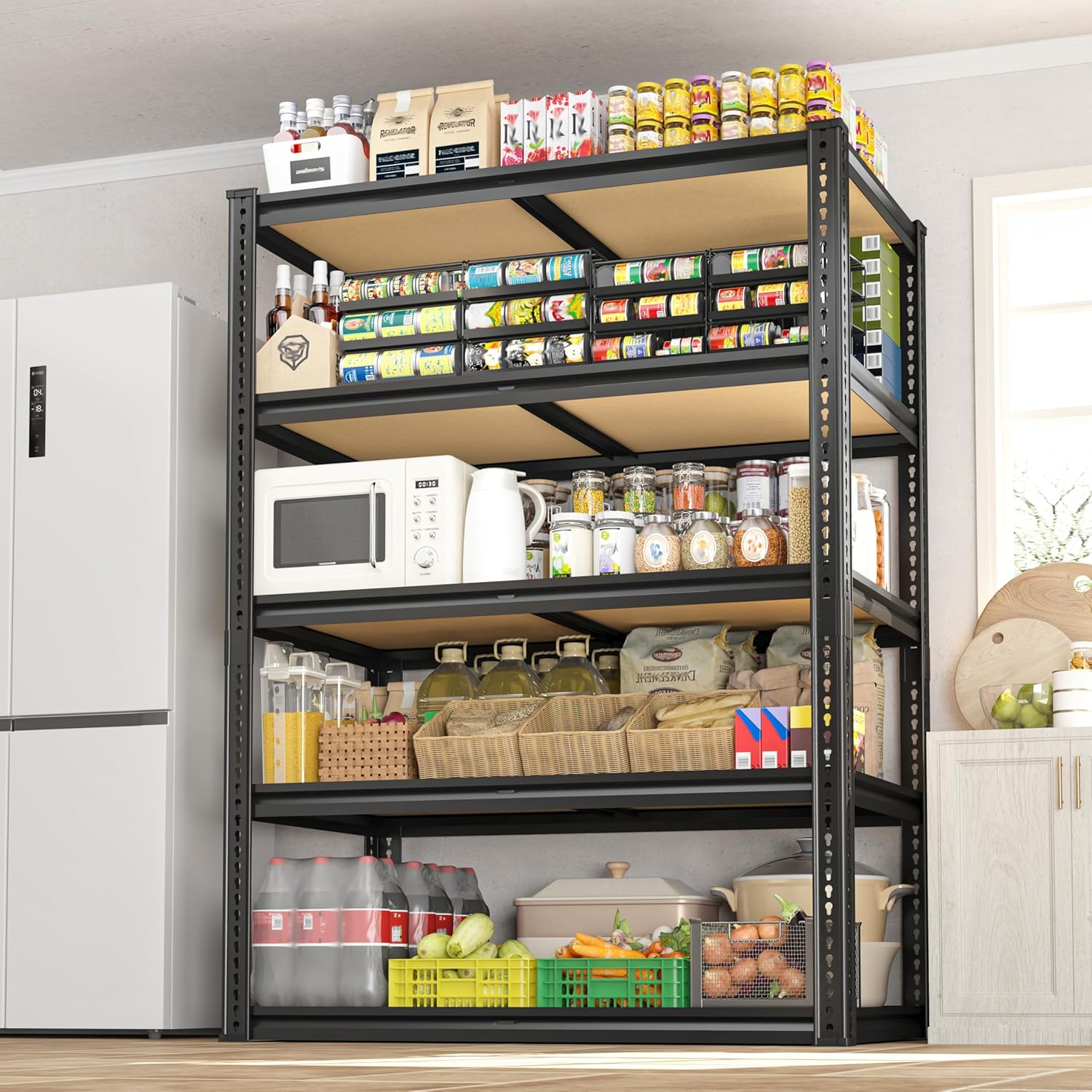 2050LBS Storage Shelves Heavy Duty 5 Tier Garage Storage Shelving, Adjustable Metal Shelving Unit Utility Rack Shelf for Warehouse, Pantry, Closet, 72" H x 35.56" W x 16" D, Black.2PCS