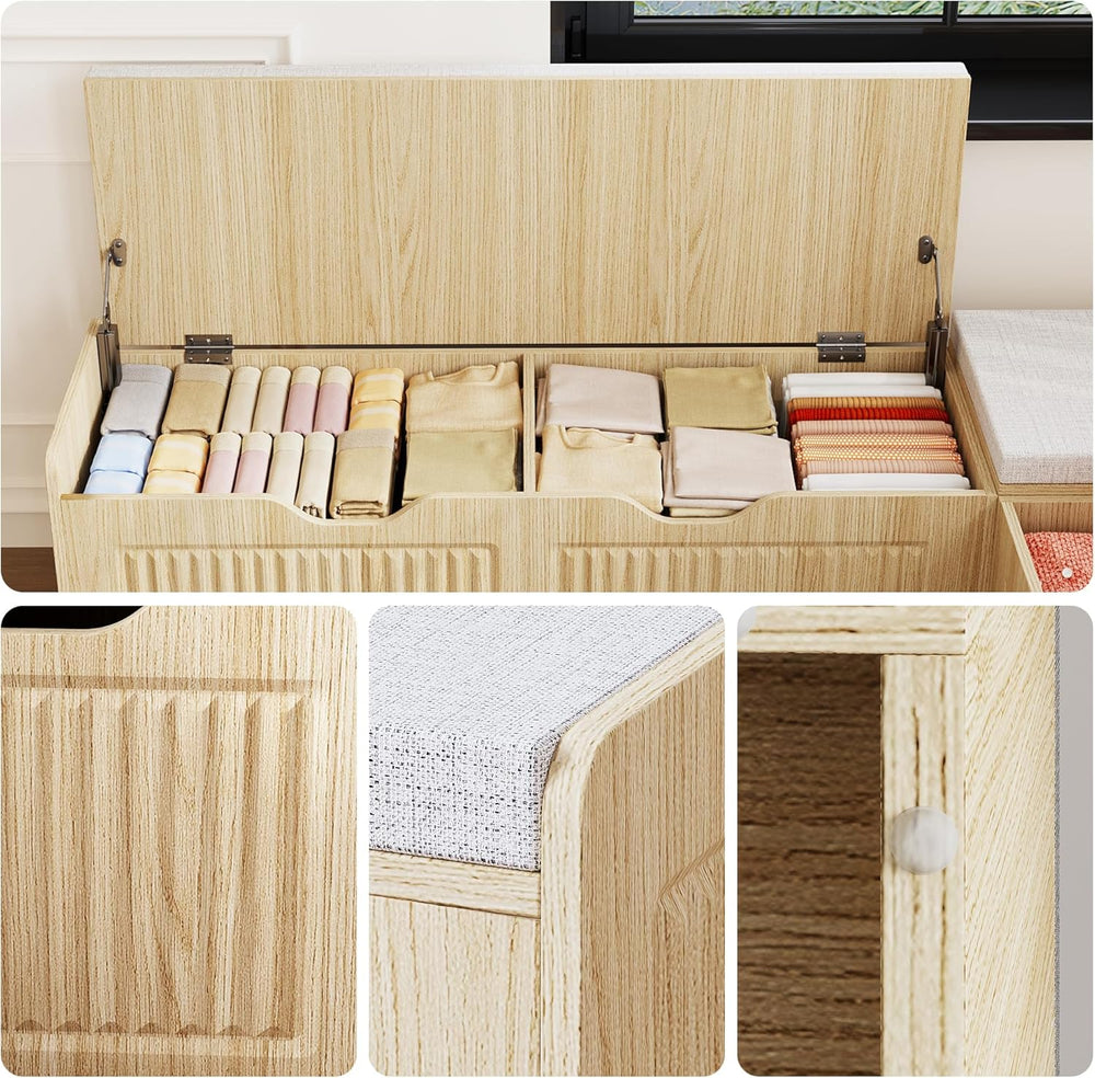 L Shaped Corner Storage Bench with Cushion, Kitchen Breakfast Nook Bench with...