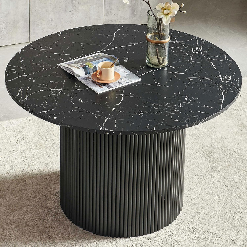 47" Round Dining Table for 4, Modern Farmhouse Marble-Look Foiled Top wi...