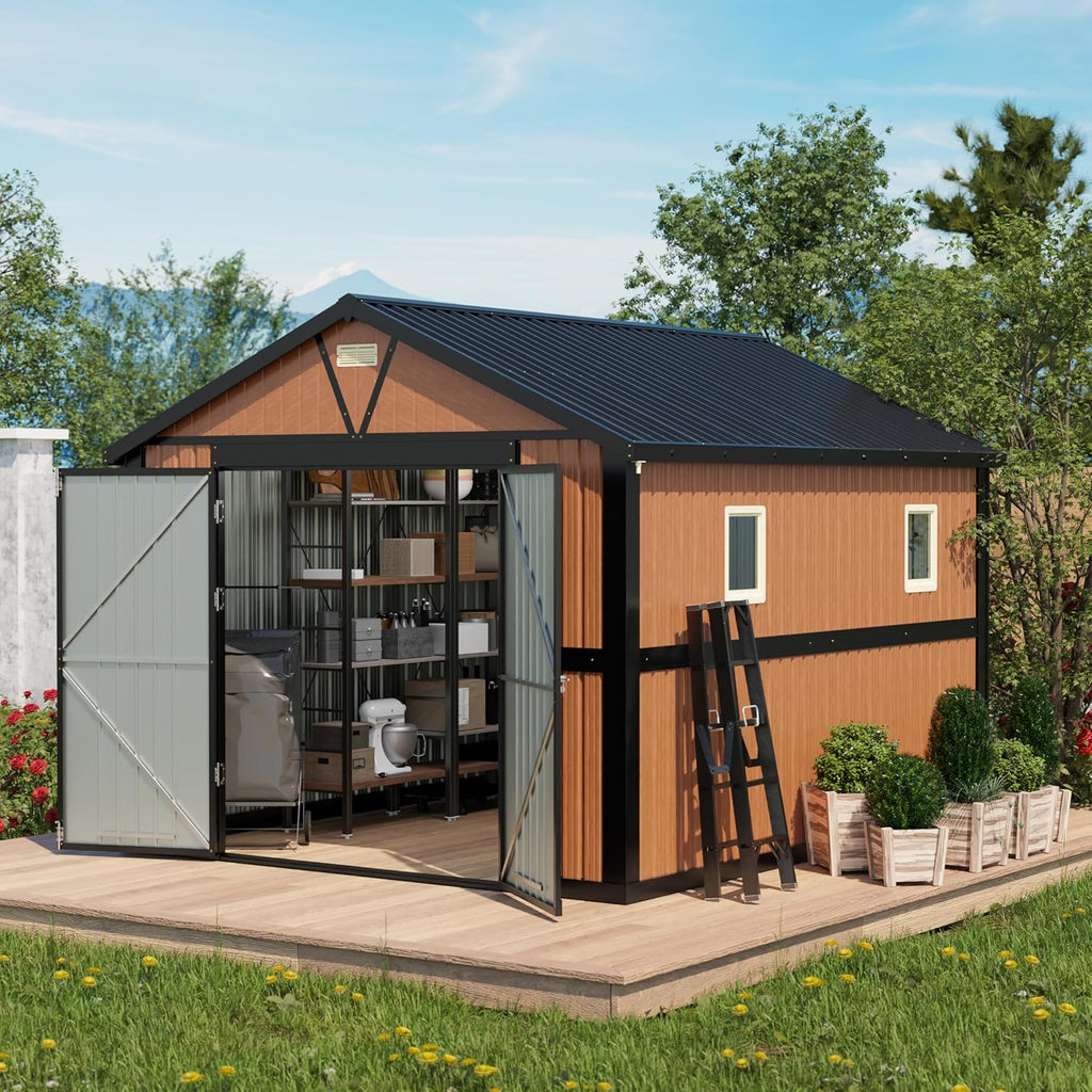 10x12 Ft Outdoor Metal Shed, Storage Garden Shed with Lockable Doors & Vent, Extra Large Multi-Used Shed for Backyard, Patio, Lawn and Tool & Bicycle Storage