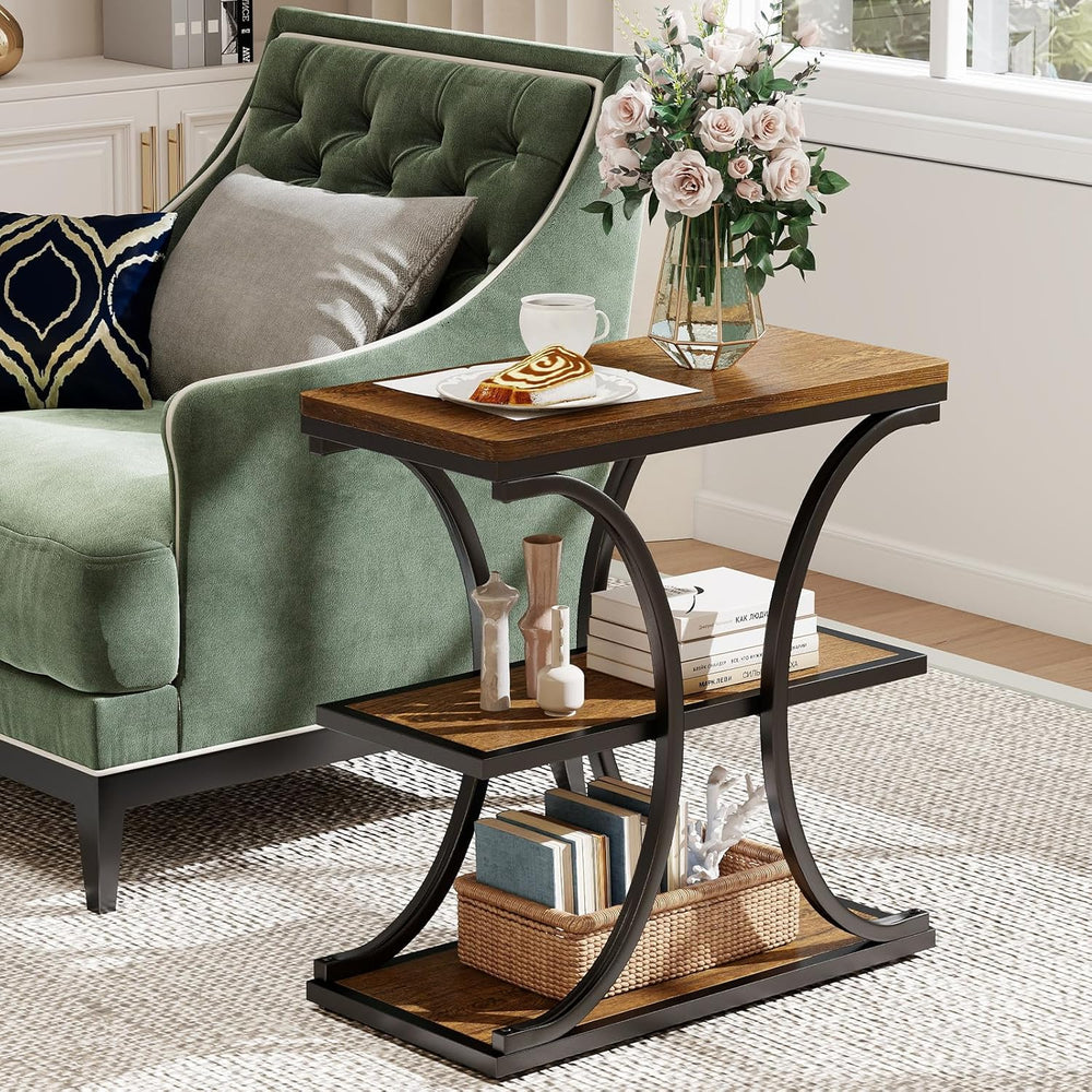 BECHAEO 24" End Tables Living Room, Industrial 3-Tier Small Side Table w...