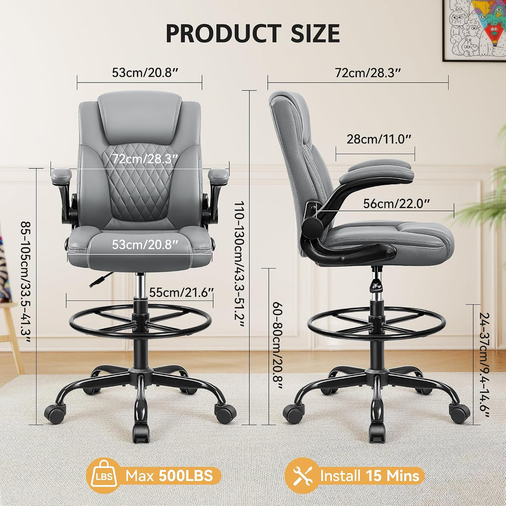 Drafting Chair, Tall Office Chair for Standing Desk, High Executive Leather E...
