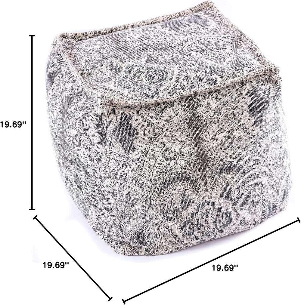 Mandala Life Art Pouf Ottoman - 20x20x20" - Foot Rest Stool - Gray Cube